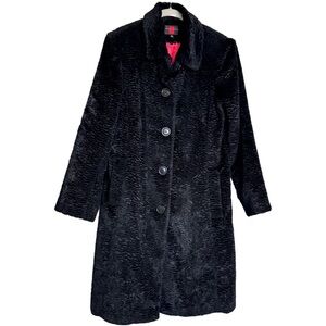 Vintage Black Textured Black Faux Fur Winter Coat By Gallery Woman Size S Trendy